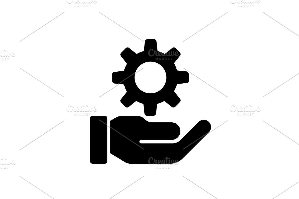 Hand holding cogwheel black icon, a Solid Icon by Saggitarius