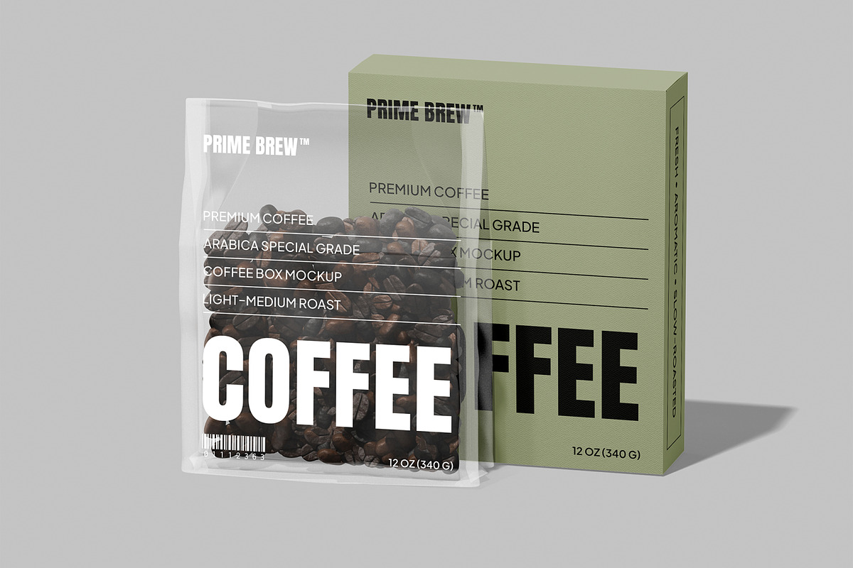 Premium Coffee Box with Pouch Mockup, a Packaging Mockup by Permadi Creative (Photo 5 of 5)