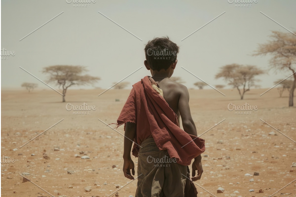 Young boy standing in a barren, an Illustration by tilialucida