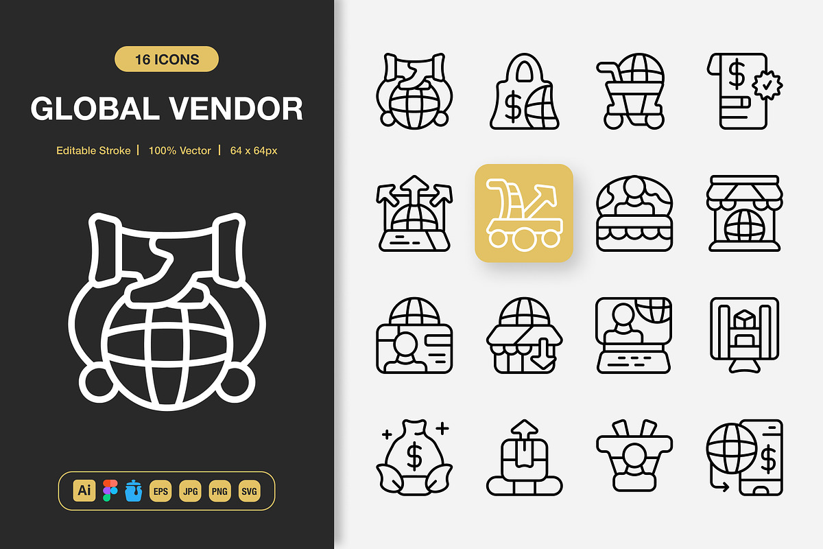 Global Vendor Icons, an Outline Icon by Spacepixel Creative