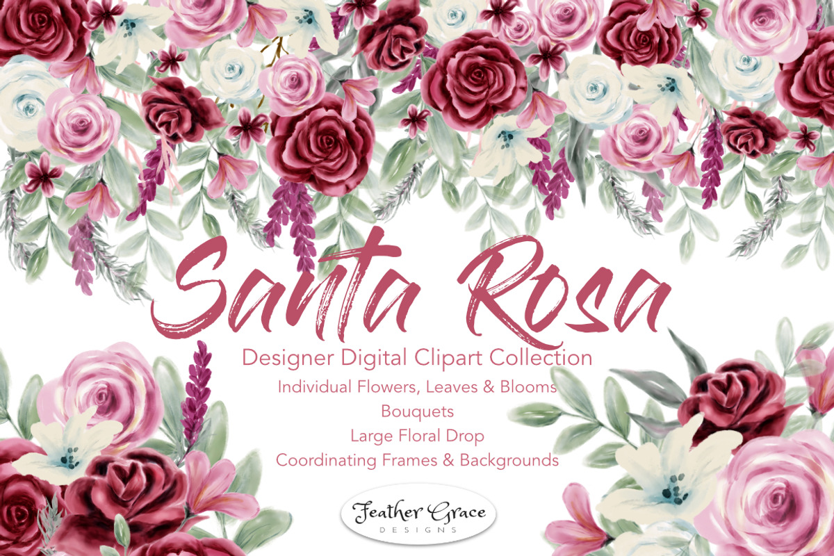 Watercolor Flowers Pink Burgundy, a Graphic by Feather Grace Designs (Photo 1 of 6)
