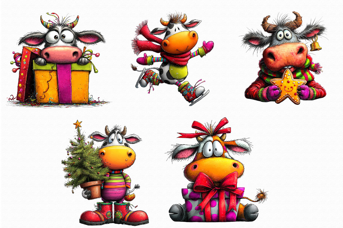Christmas Funny Cows Clipart, an Illustration by Libby Wishes (Photo 4 of 7)