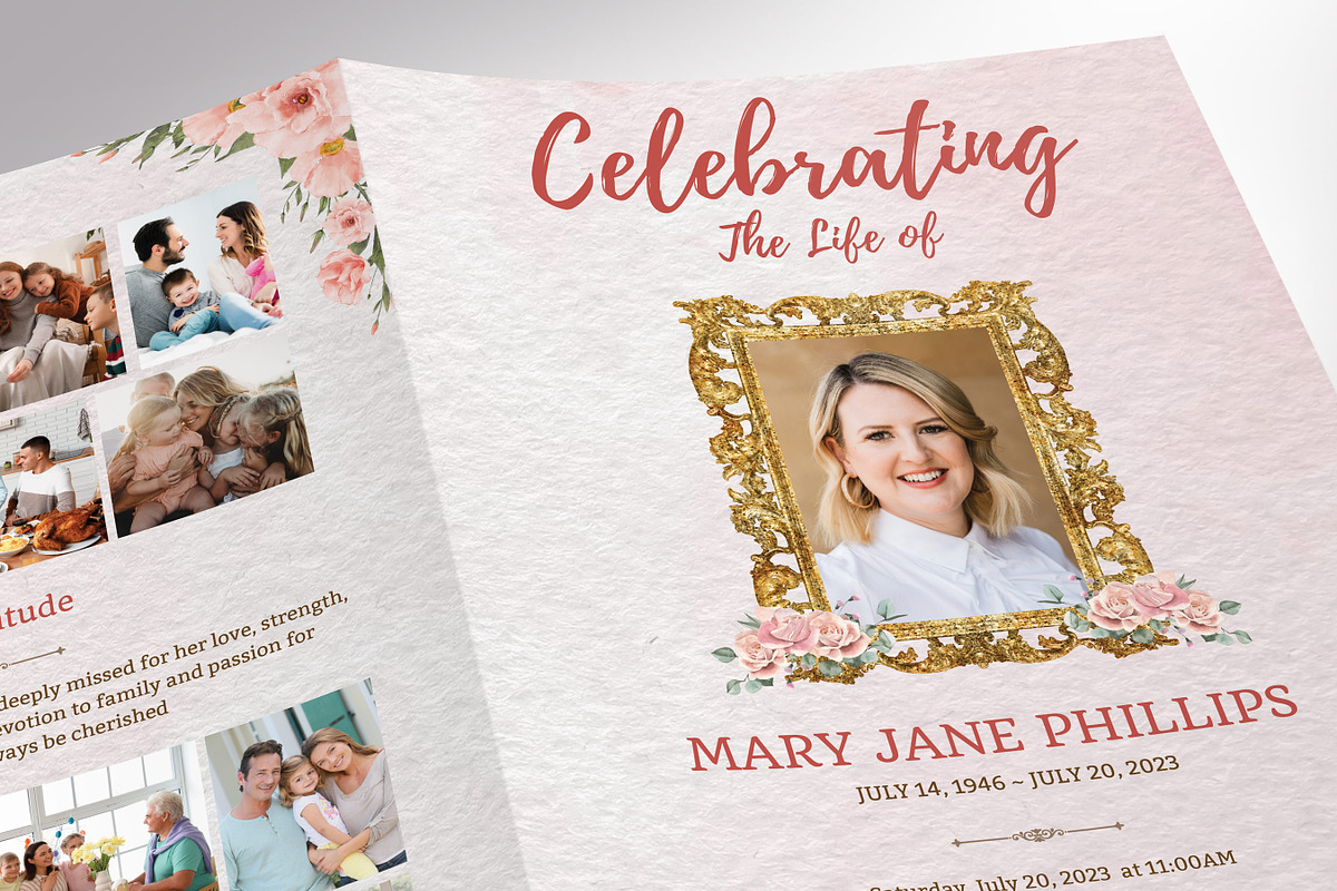 Pink Tabloid Funeral Program Templat, a Brochure Template by Four C Graphic (Photo 5 of 8)