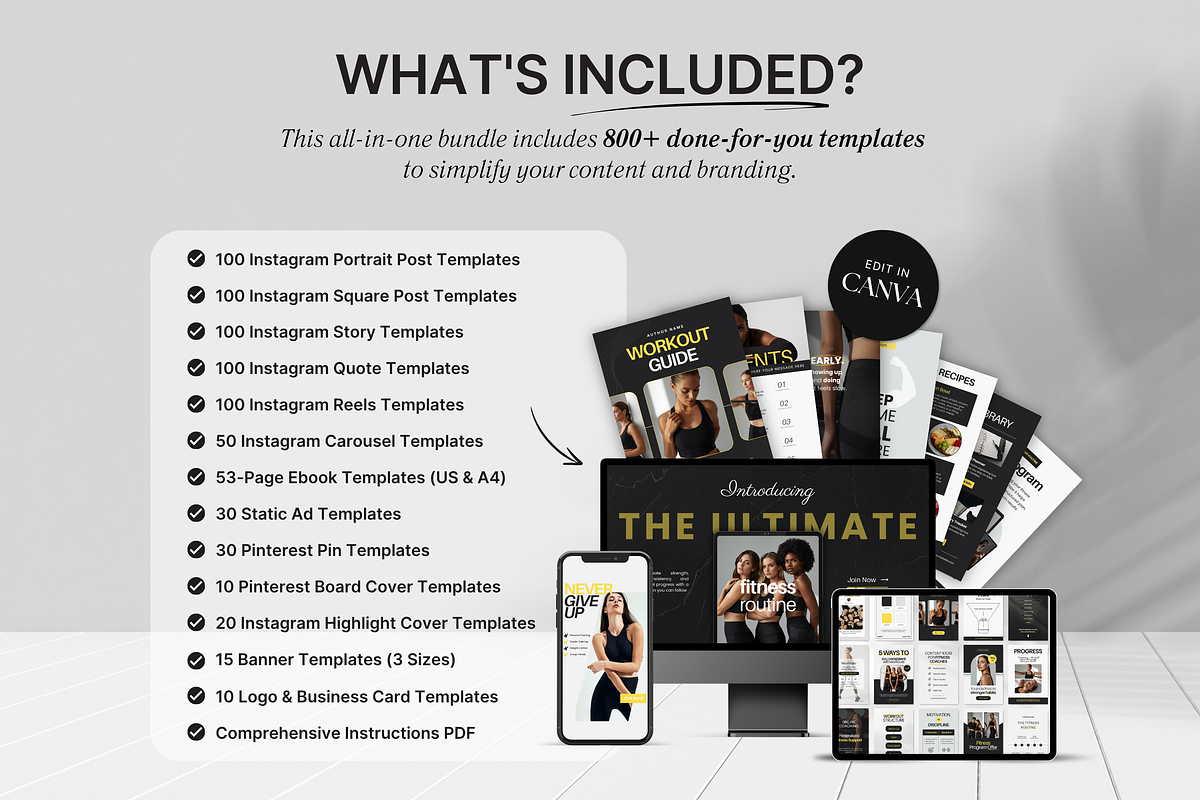 Fitness Coach Canva Template Bundle, a Social Media Template by DigiPax (Photo 2 of 15)
