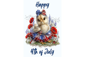 Patriotic Chick Floral Wall Art, an Animal Illustration by Art Paradise Studios
