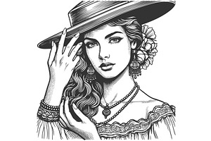 Elegant Spanish Woman in Traditional, a Person Illustration by AlexArt