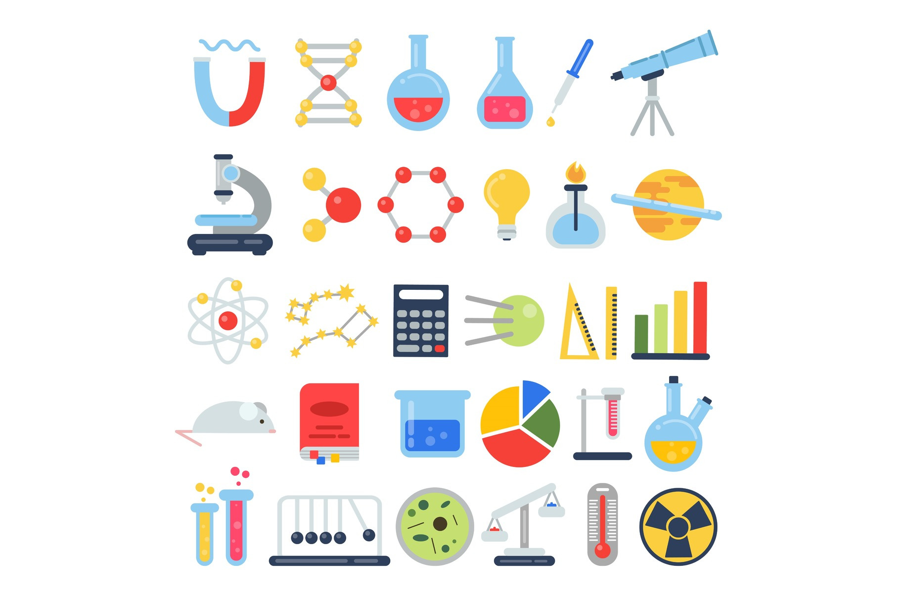 Scientific icon set. Science lab with different equipment. Vector ...