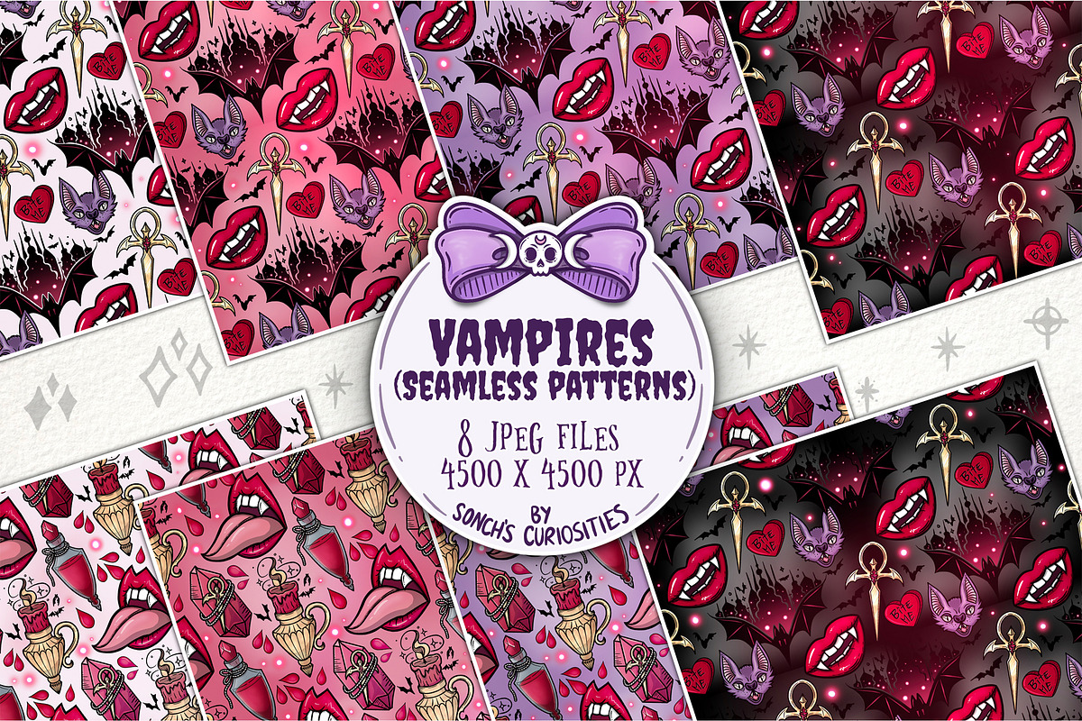 Vampires - Dracula seamless patterns, a Pattern Graphic by Sonch' s Curiosities (Photo 1 of 3)