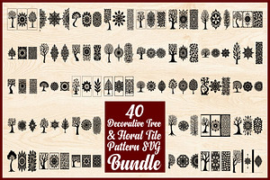 Decorative Tree Floral Tile Set, a Decorative Illustration by Artivon