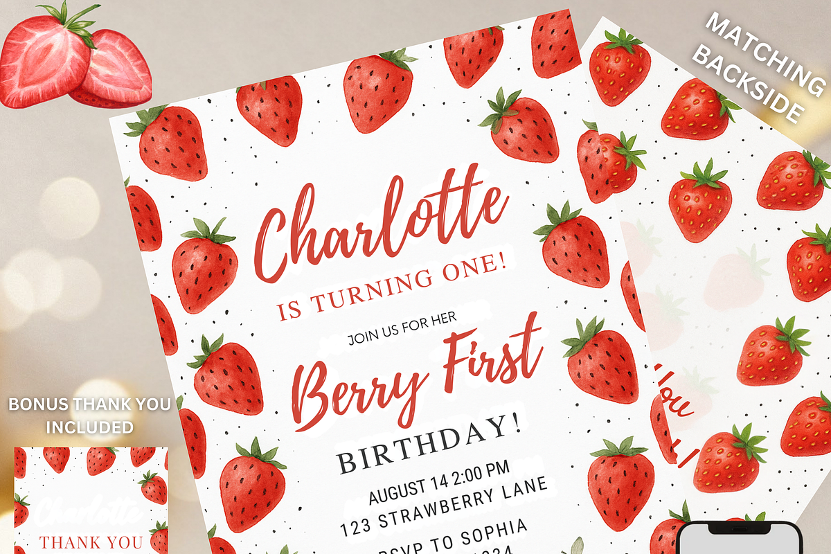 Berry First Birthday Invitation, a Card Template by Shinehoon (Photo 1 of 5)