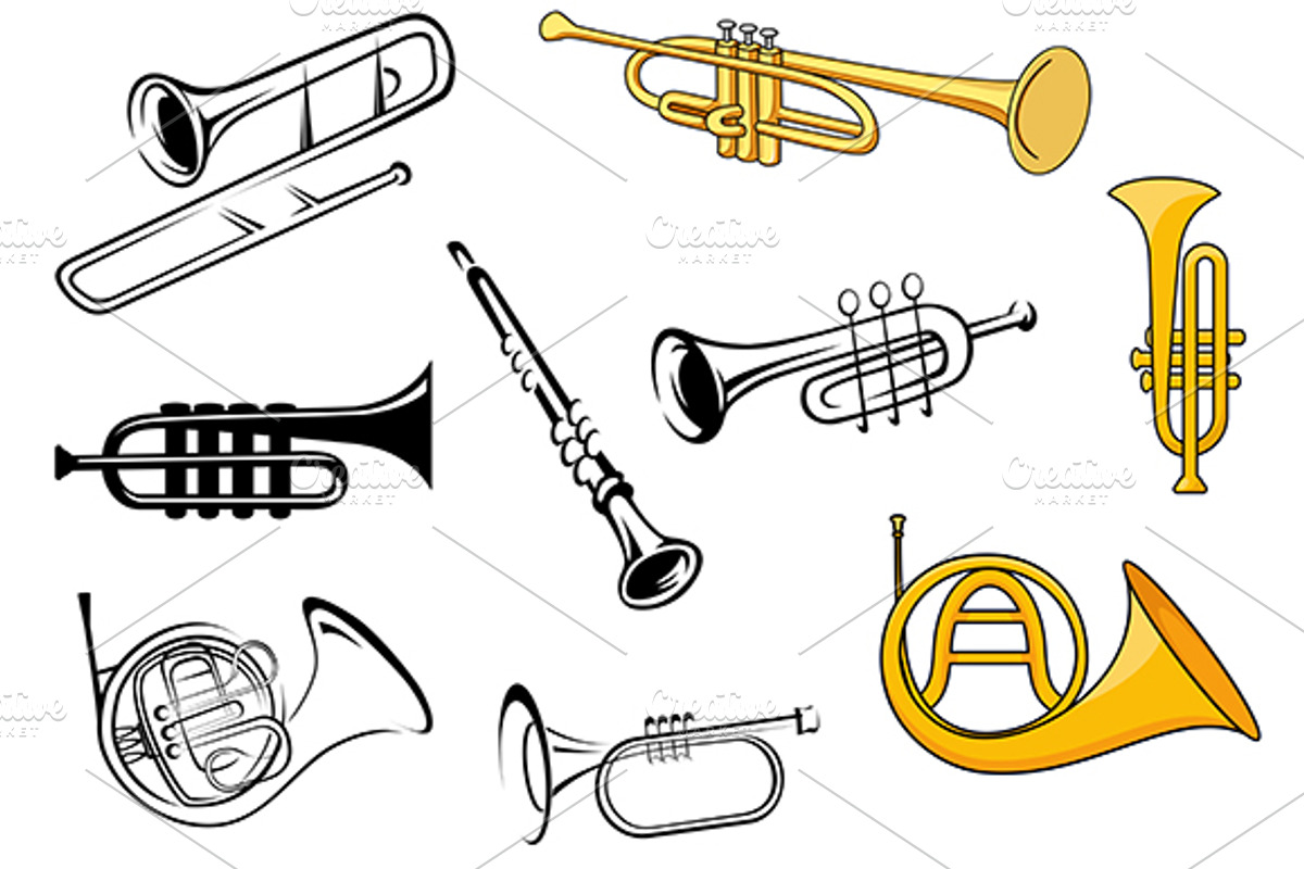 Wind instruments in sketches, an Icon by Vector Tradition