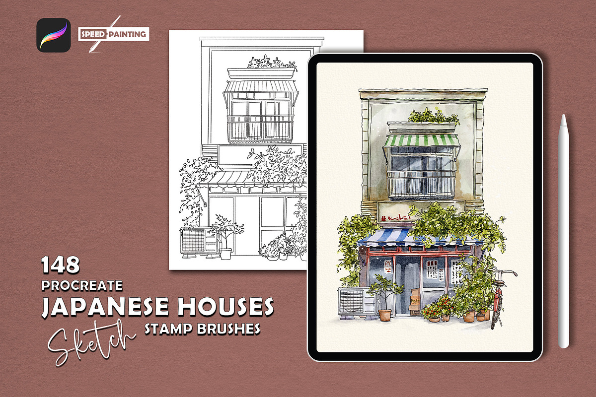 Procreate Sketch Japanese Houses, a Brush Add-On by MISTstudioDesign (Photo 1 of 9)