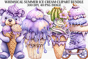 Whimsical Summer Ice Cream Clipart, an Illustration by Canvas Craft (Thumbnail 1 of 7)