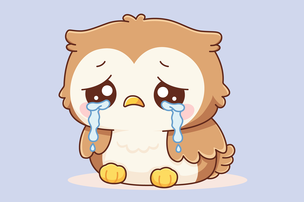 Cute Sad Owl Crying with Tears, an Animal Illustration by Artpon Illustration (Photo 3 of 3)