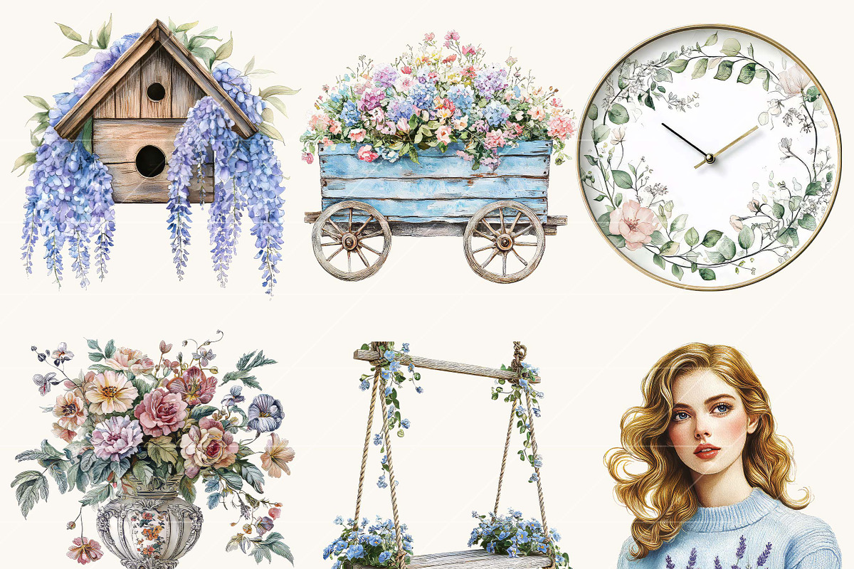 Watercolor Victorian Flowers Clipart, a Person Illustration by BusyDaydesign (Photo 4 of 9)