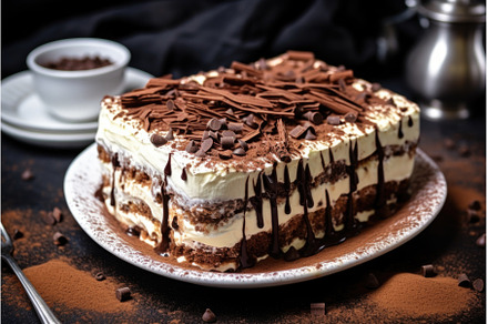 whole tiramisu decorated with, a Food & Drink Photo by Sergey Kotenev