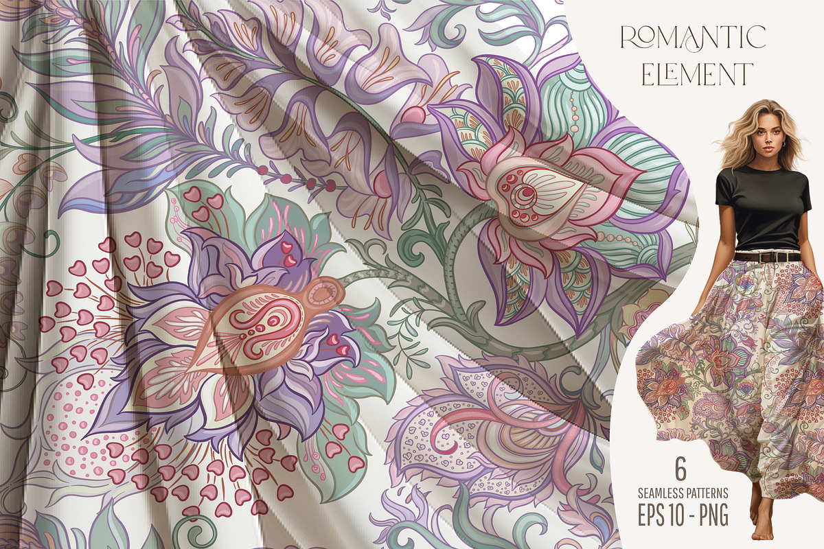 Romantic Element 6 Seamless Patterns, a Pattern Graphic by Elen-Lane (Photo 1 of 6)