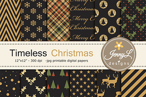 Gold Christmas Digital Papers, a Pattern Graphic by JennyL Designs