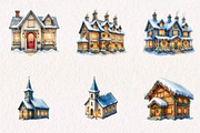 Winter XMas Village Clip Art, a Seasonal Illustration by CreationArt (Thumbnail 3 of 7)