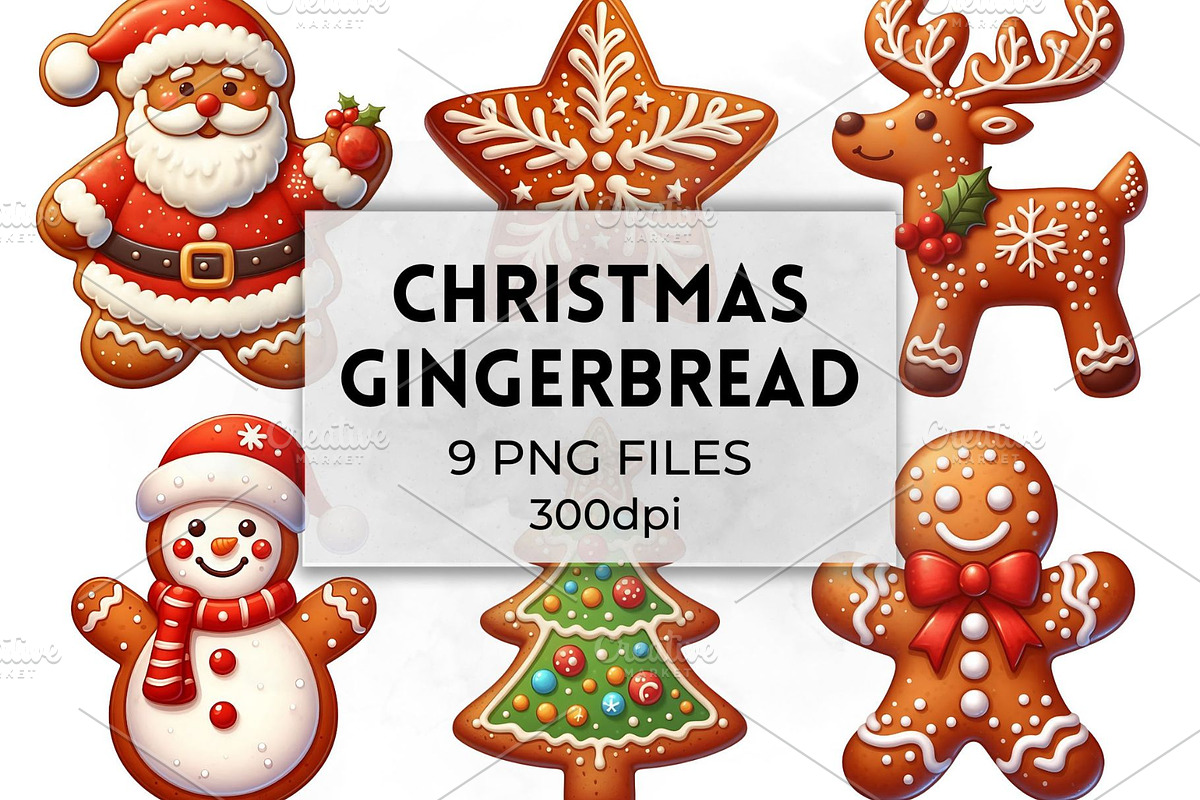 Christmas Gingerbread Clipart, a Seasonal Illustration by QM_ART (Photo 1 of 7)