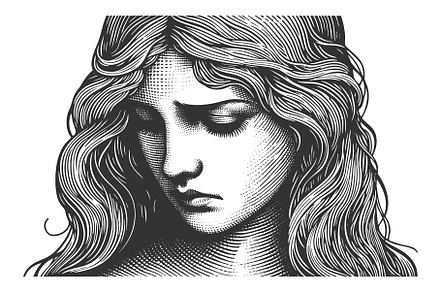 Melancholy woman engraving vector, a Person Illustration by AlexArt