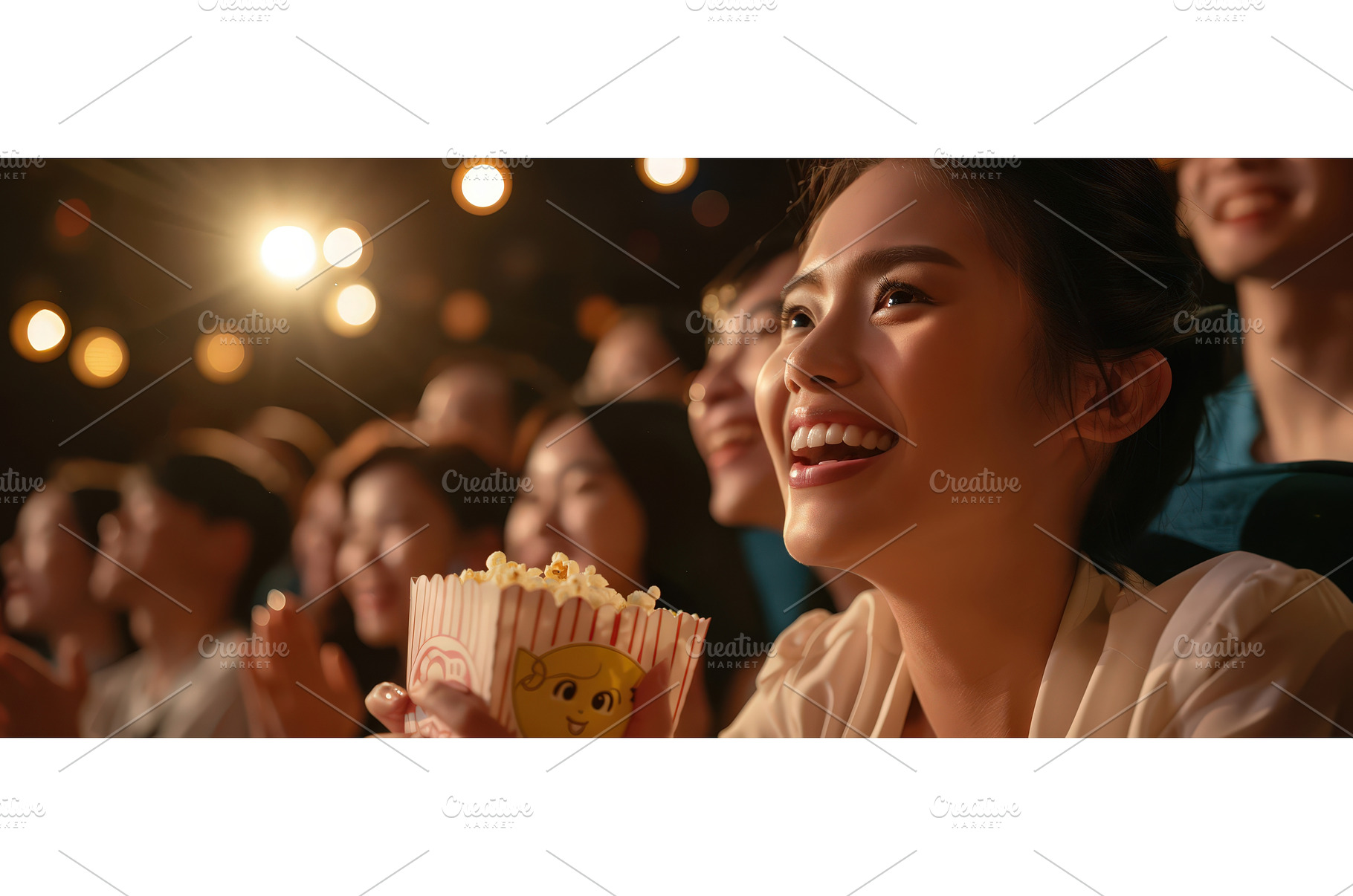 Smiling woman enjoying movie night, a Person Photo by piter.goskov