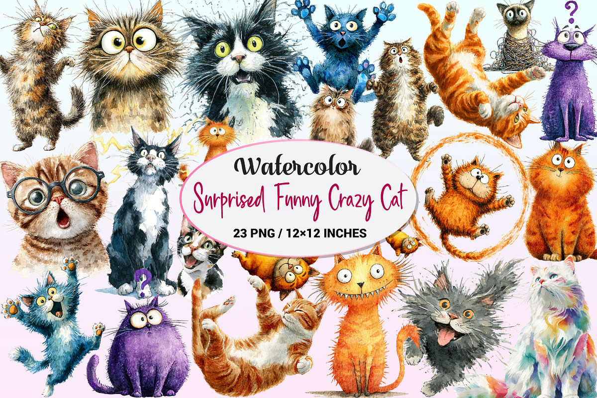 Surprised Funny Crazy Cat Clipart, a Graphic by CitraGraphics (Photo 1 of 4)