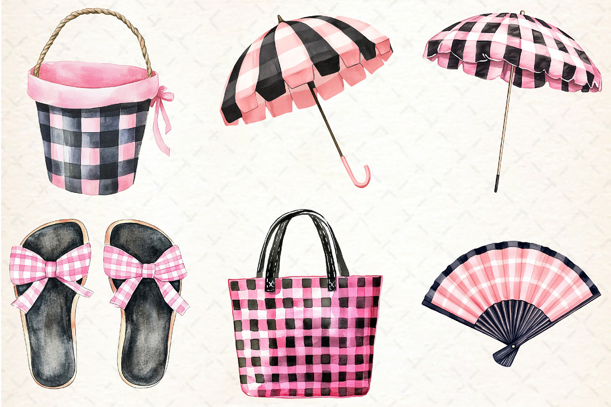 Black and Pink Gingham Summer Clipar, an Illustration by Libby Wishes (Photo 3 of 7)