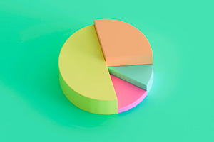 Colorful 3D Pie Chart with Five Segments on Green Background, a Business Photo by RF Images