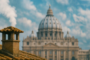 Vatican rooftop chimney white smoke, a Photo by LiliGraphie