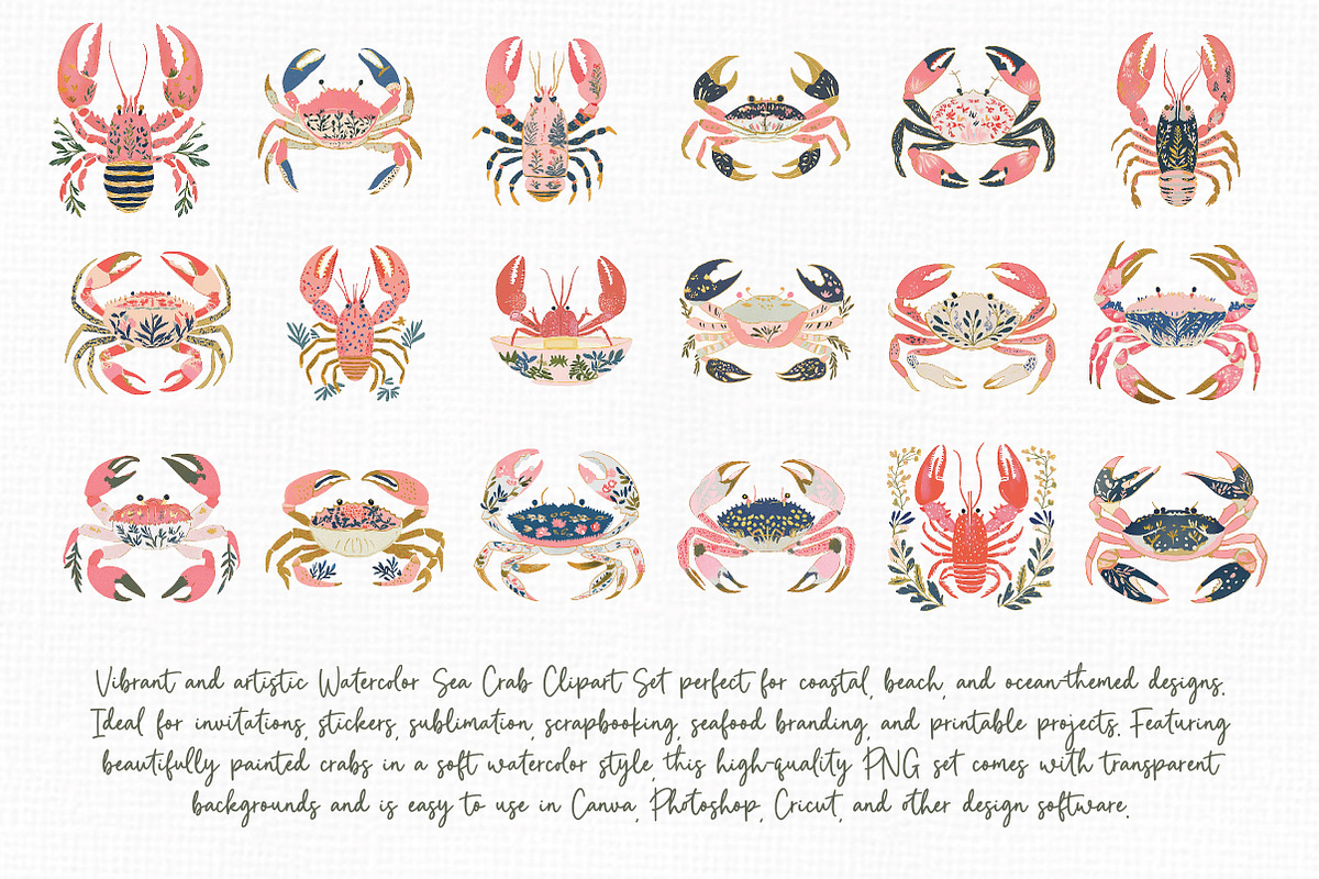 Watercolor Sea Crab Clipart Set, an Illustration by Libby Wishes (Photo 5 of 8)