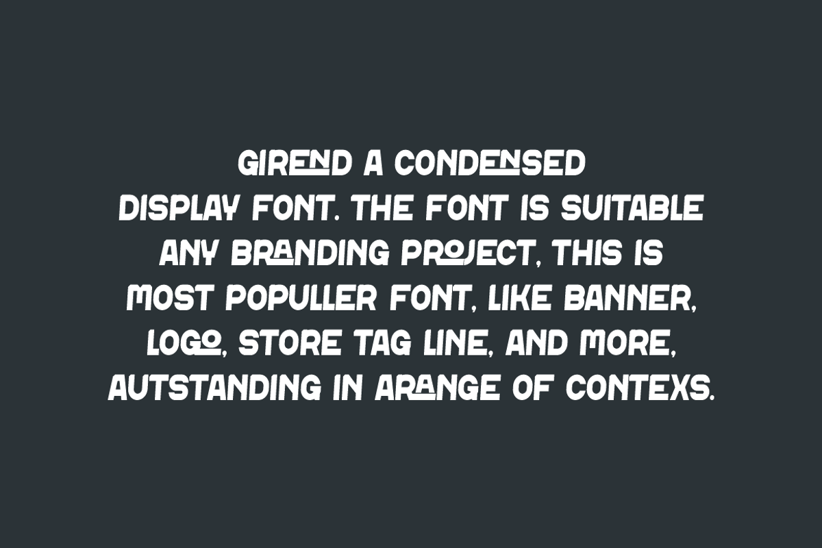Girend - Condensed Font, a Sans Serif Font by Iqsiart Studio (Photo 2 of 7)