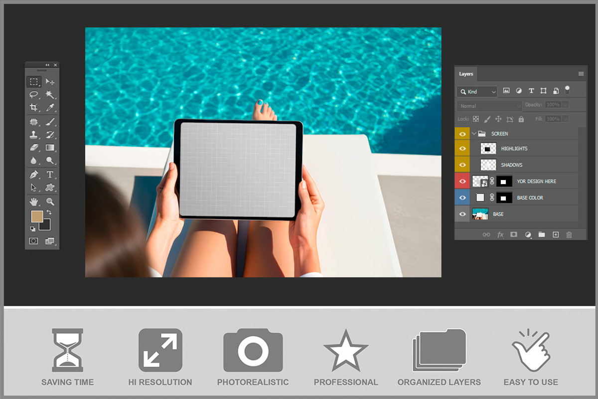 Woman Holding a Tablet Mockup PSD, an iPad Mockup by Bruno's Shop (Photo 3 of 4)