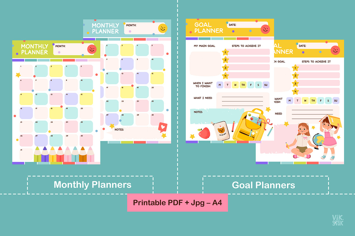 School Planner Set for Kids, a Stationery Template by vik.stock (Photo 4 of 9)