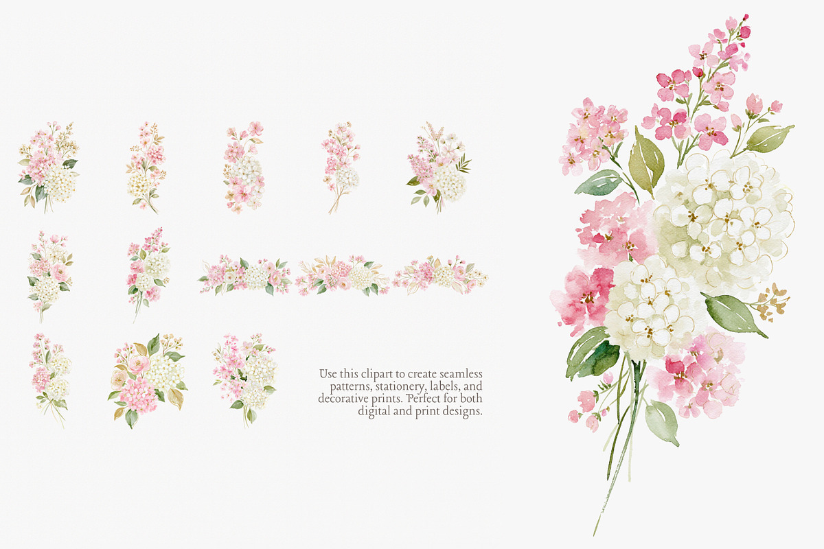 blush hydrangea clipart collection, a Decorative Illustration by Patishop Art (Photo 3 of 9)