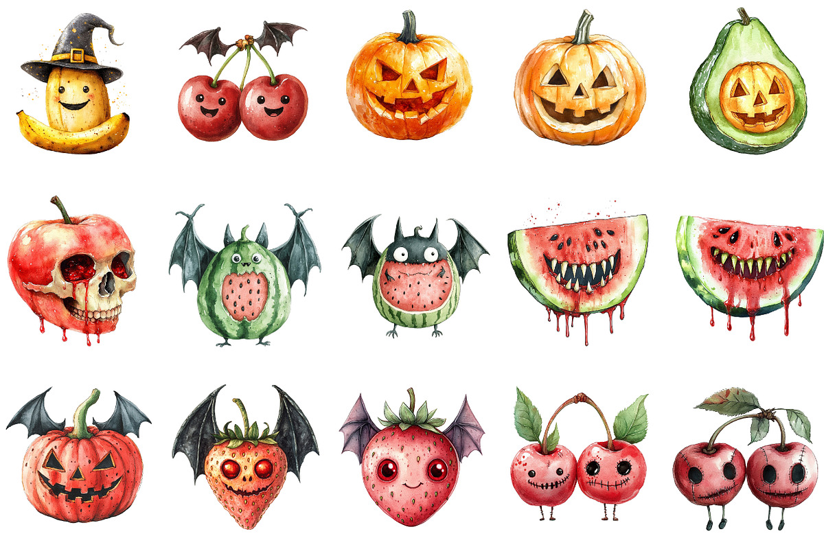 Halloween Fruit Mash-Up Clipart, an Illustration by DreamArtGraphic (Photo 2 of 5)