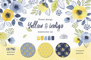 Watercolor set of yellow and indigo, an Illustration by BrushArtDesigns (Thumbnail 1 of 6)