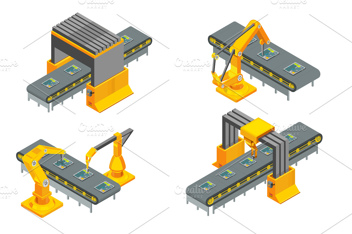 Isometric industrial conveyor line, a Technology Illustration by Yayasya (Photo 2 of 3)
