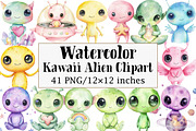 Kawaii Alien Clipart, an Illustration by Design Market (Thumbnail 1 of 5)