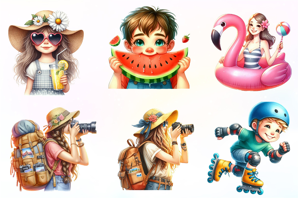 Summer Kids Watercolor Clipart, an Illustration by CreationArt (Photo 3 of 9)