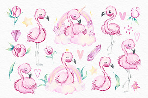 Sweet Flamingo Watercolor Collection