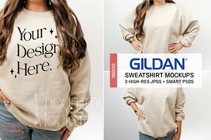 Sand Gildan 18000 Mockups x3