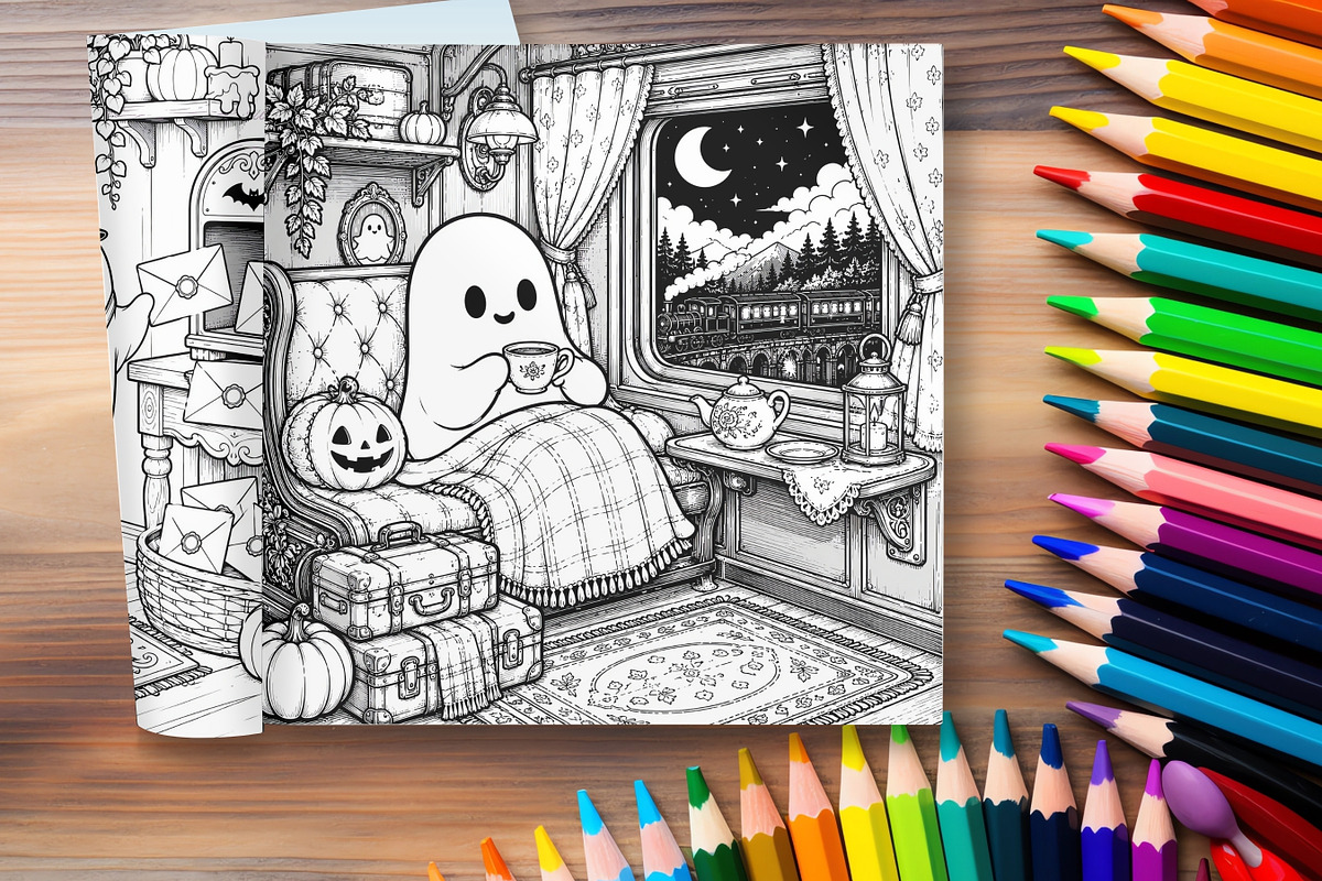 Haunted Cozy Corners Coloring Pages, a Brochure Template by LA Design (Photo 9 of 9)