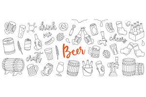 Beer outline set. Wooden barrels, an Object Illustration by GraphiShop