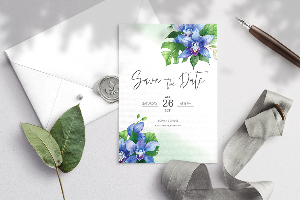 Blue orchid. Wedding invitation set., an Invitation Template by Nebbia (Photo 3 of 6)