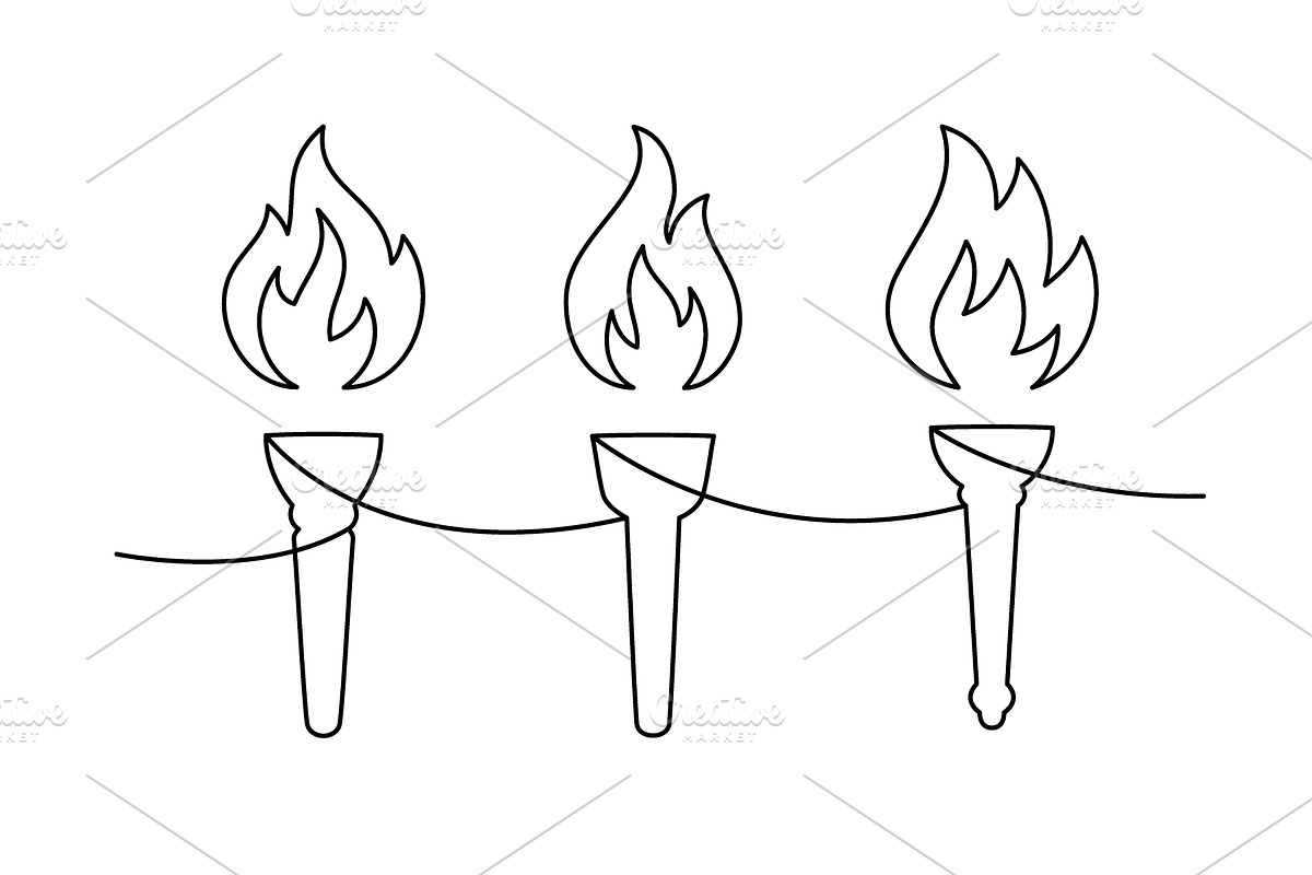 Three torches continuous line art, an Illustration by GraphiShop