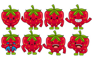 Strawberry Mascot Vector Pack, a Food Illustration by MEDZ