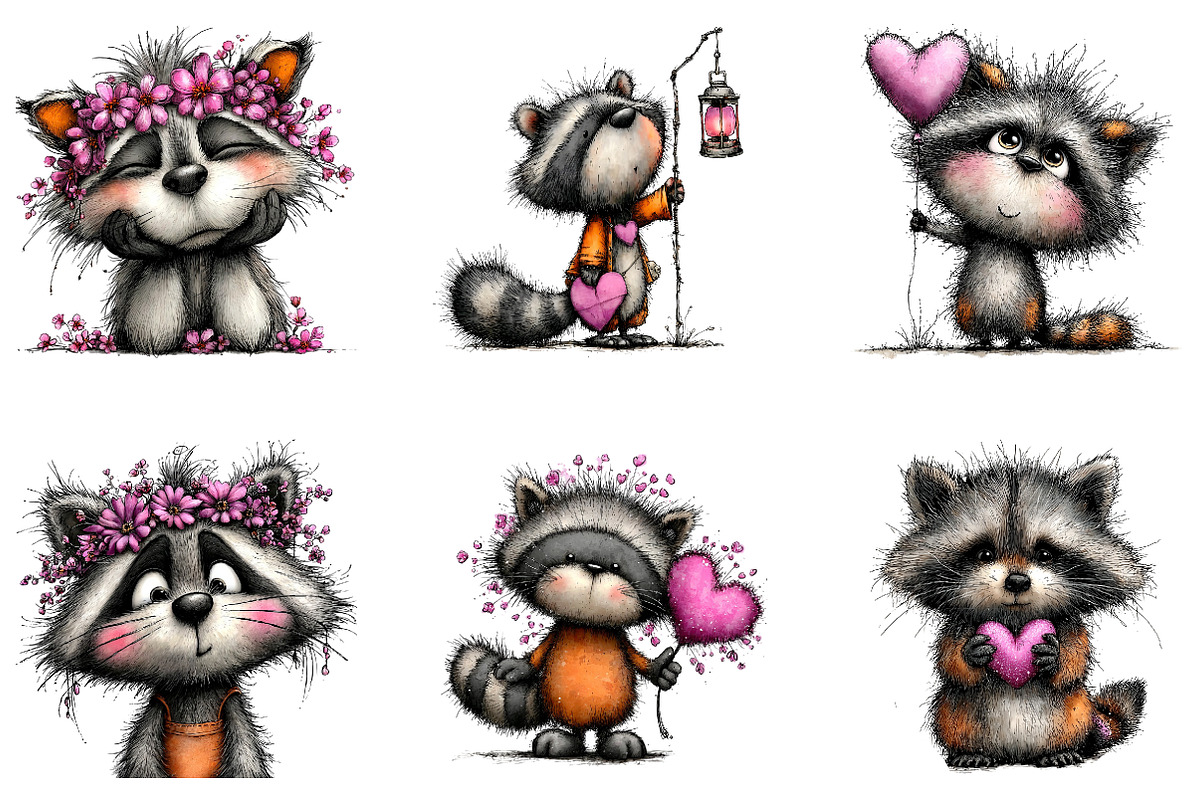 Valentine's Whimsical Raccoon Clipar, an Illustration by CreationArt (Photo 3 of 5)