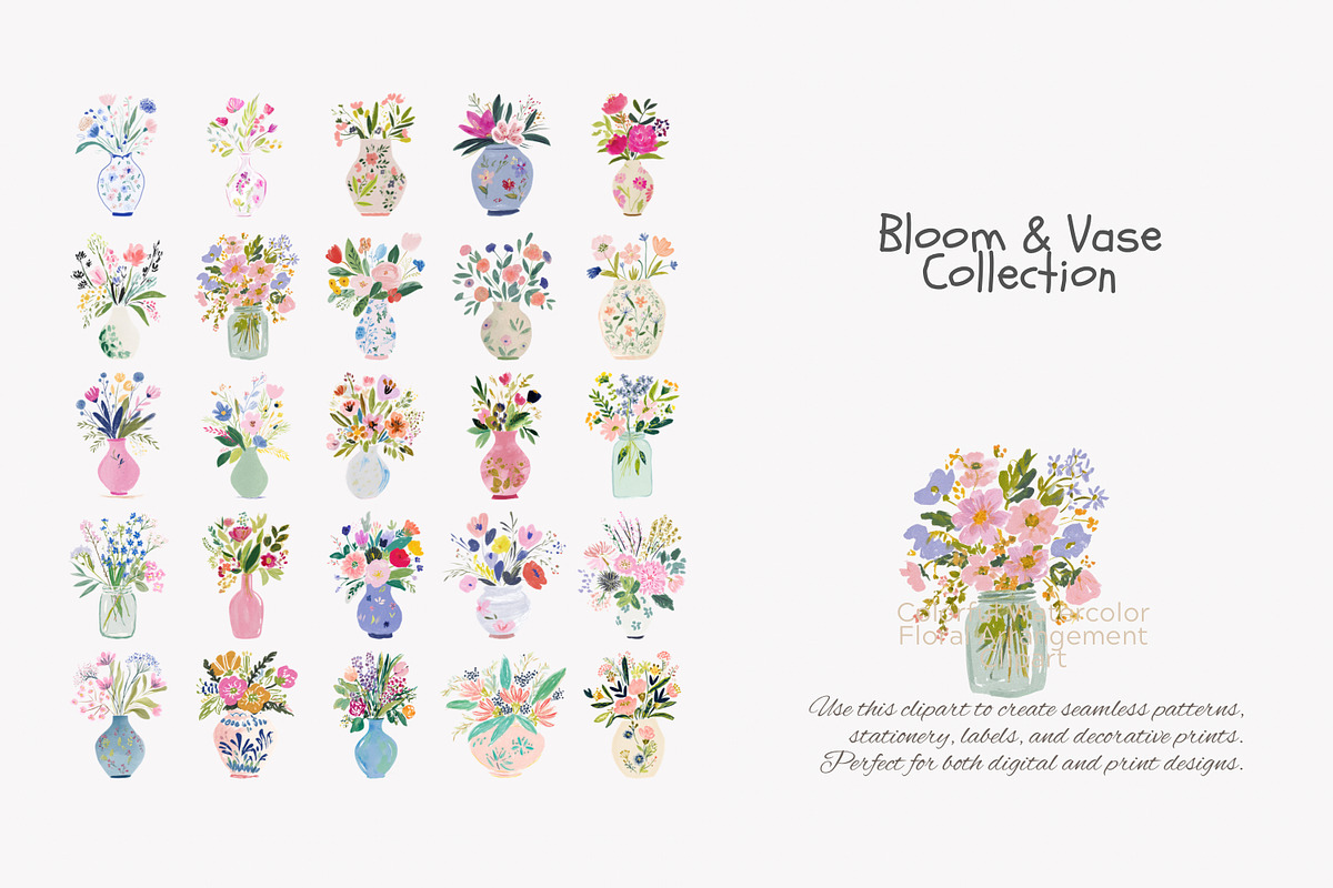 watercolor floral vase clipart set, a Decorative Illustration by Patishop Art (Photo 6 of 7)