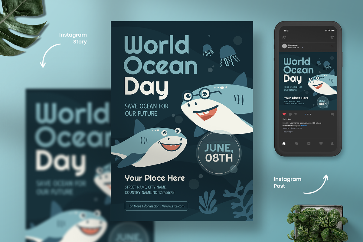 Shark World Ocean Day Flyer, a Flyer Template by Annora Studio (Photo 1 of 4)